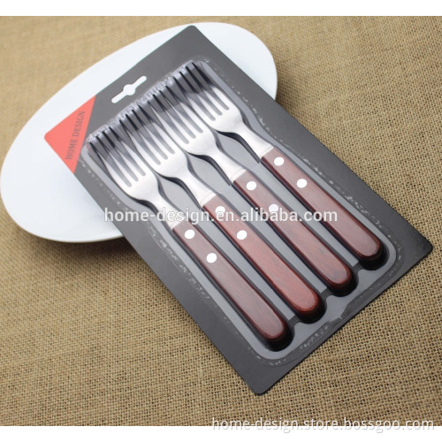 4pcs stainless steel steak fork set with wooden handle wholesale